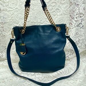 Michael Kors Dark Blue Leather  Hand Bag- Shoulder Bag 11in x 8.5in x 2in